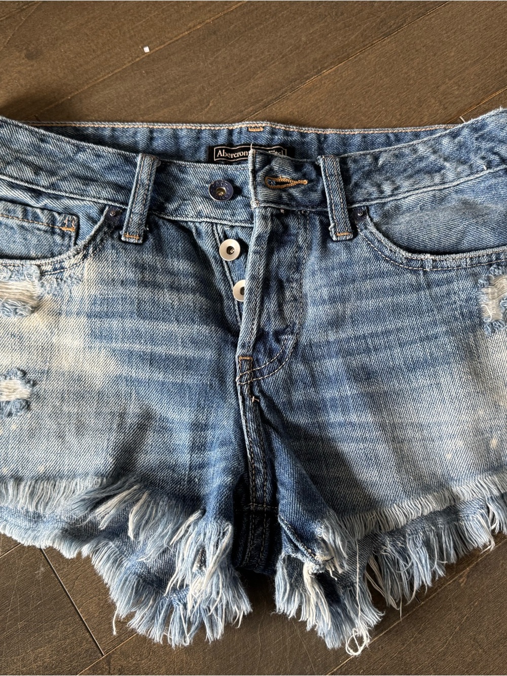 Abercrombie & Fitch Shorts Womens Blue Denim Distressed Cutoff Size 24